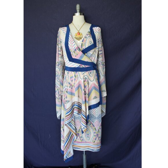 BCBG MaxAzria Runway Kimono Dress hankerchief Silk Asian aztec midi Caftan NWT - Picture 5 of 11